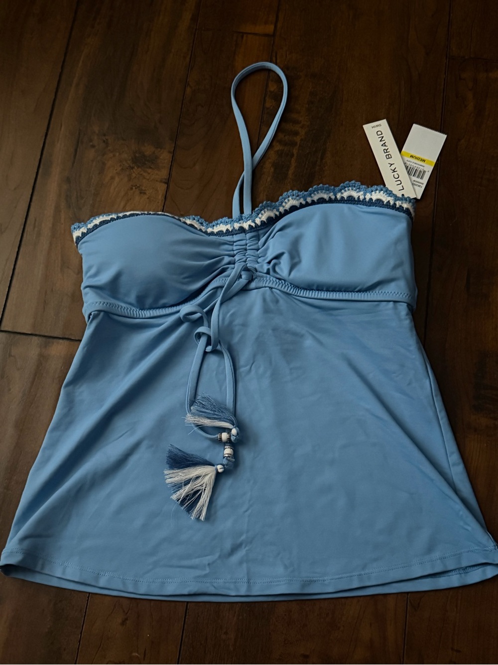Lucky Brand Light Blue Swim Tank with Tassel Detail